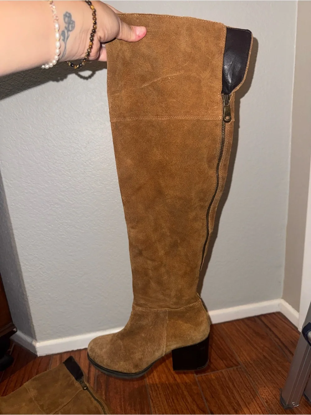 Over-the-Knee Suede Block Heel Boots - Tan